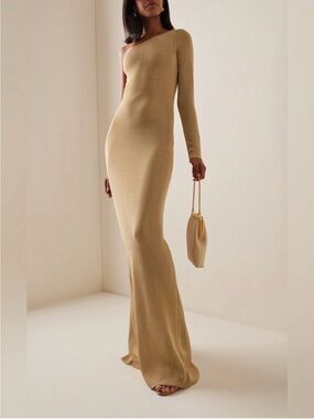 Burc Akyol Gold Metallic One-Shoulder Maxi Dress Sau lee cult gaia mugler attico